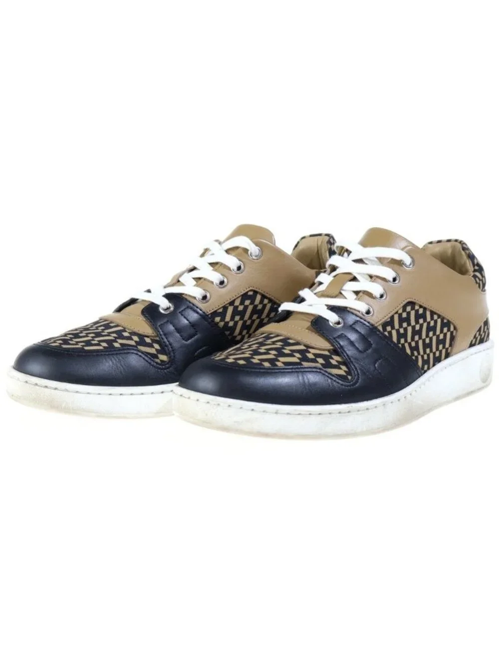 Hermes Canvas All Over Print Low Top Sneakers Brown